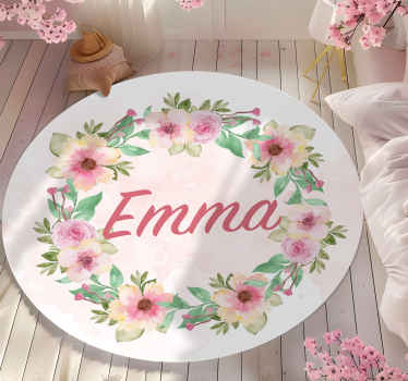 Kroon van bloemen Vinyl vloerbedekking met naam - TenStickers