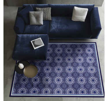 Vintage blomsterdesign blå vinyl tæppe - TenStickers