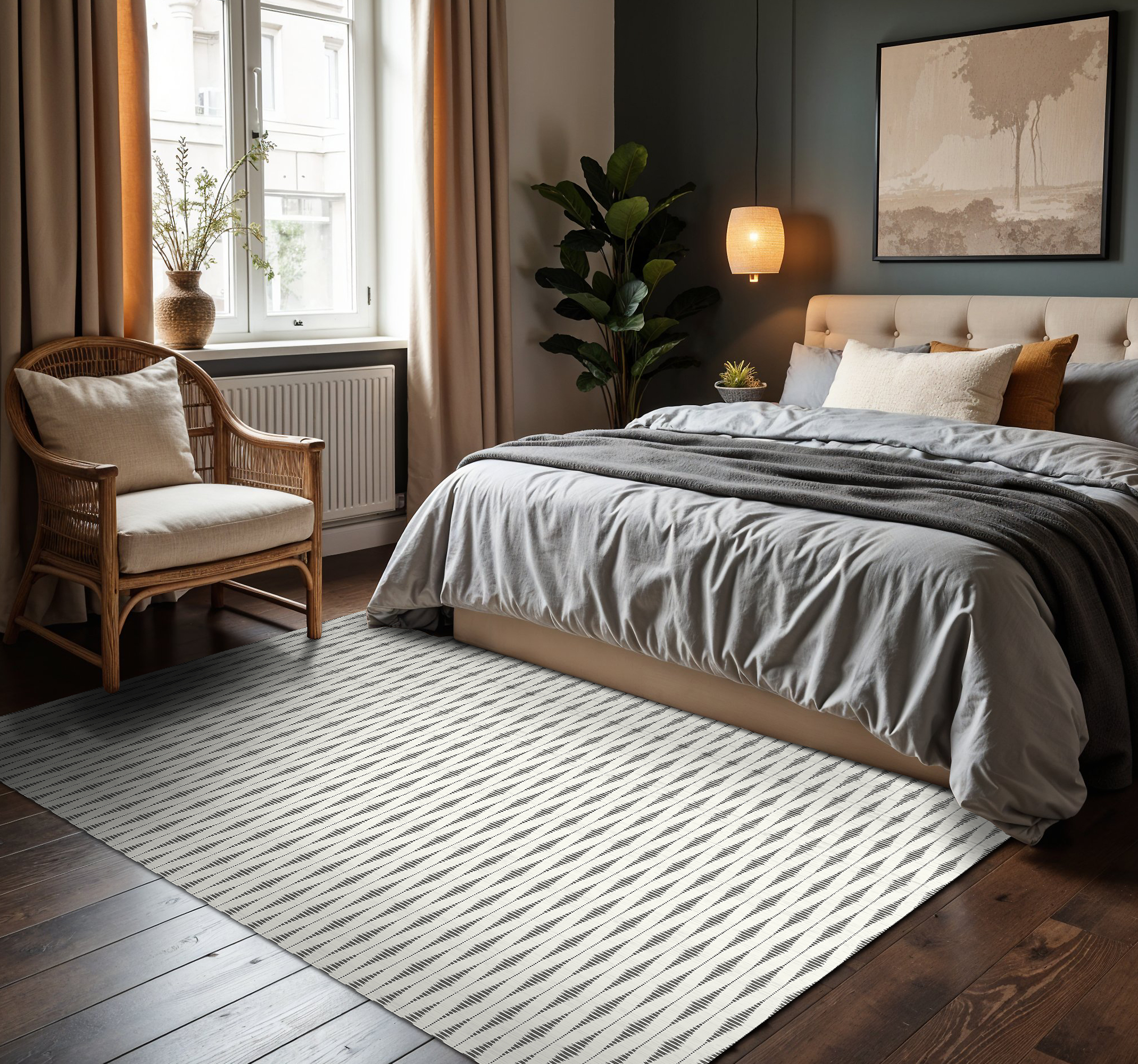 Tapis vinyle design moderne rabaul ikat gris et beige