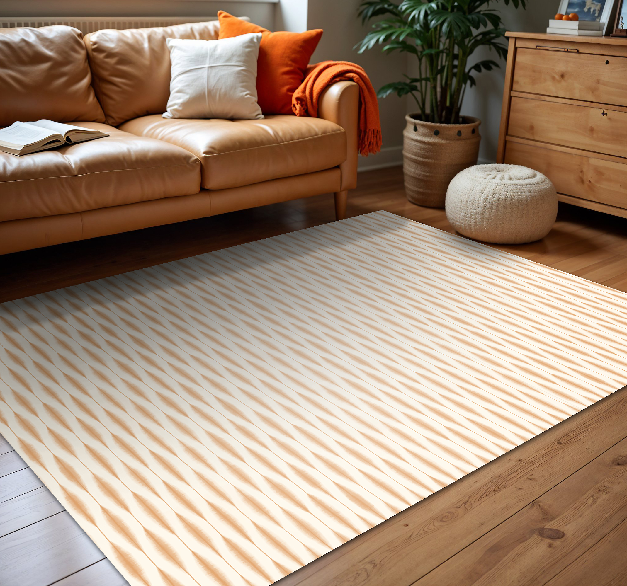 Tapis vinyle design moderne ikat kasuri orange