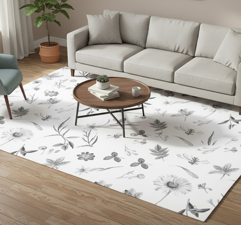 Vinyl tapijt bloemen en planten grijze lentebloemen