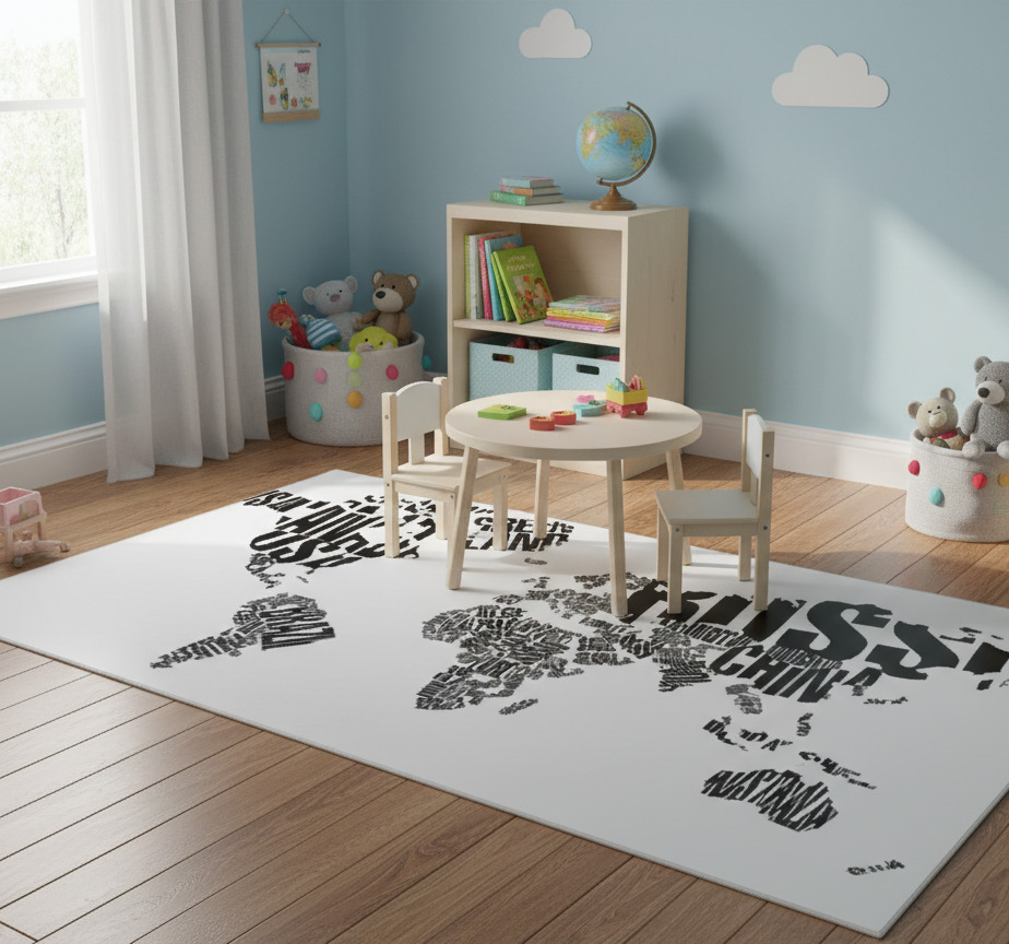 Tenstickers Vinyl tapijt wereldkaart met landen namen