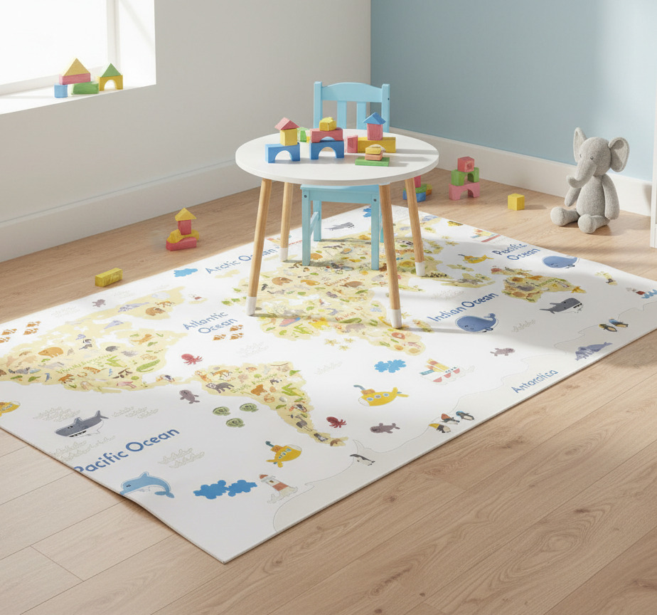 Tenstickers Vinyl tapijt wereldkaart fauna en