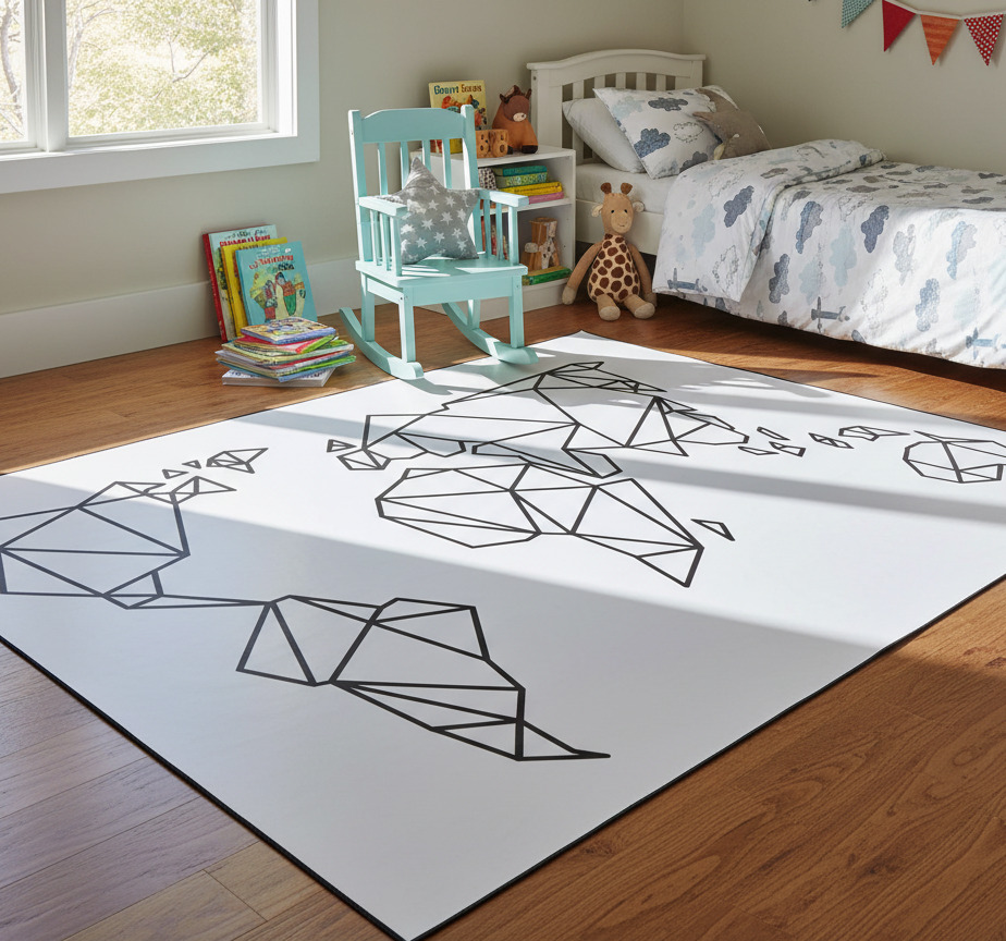 Tenstickers Vinyl tapijt wereldkaart origami wereldkaart