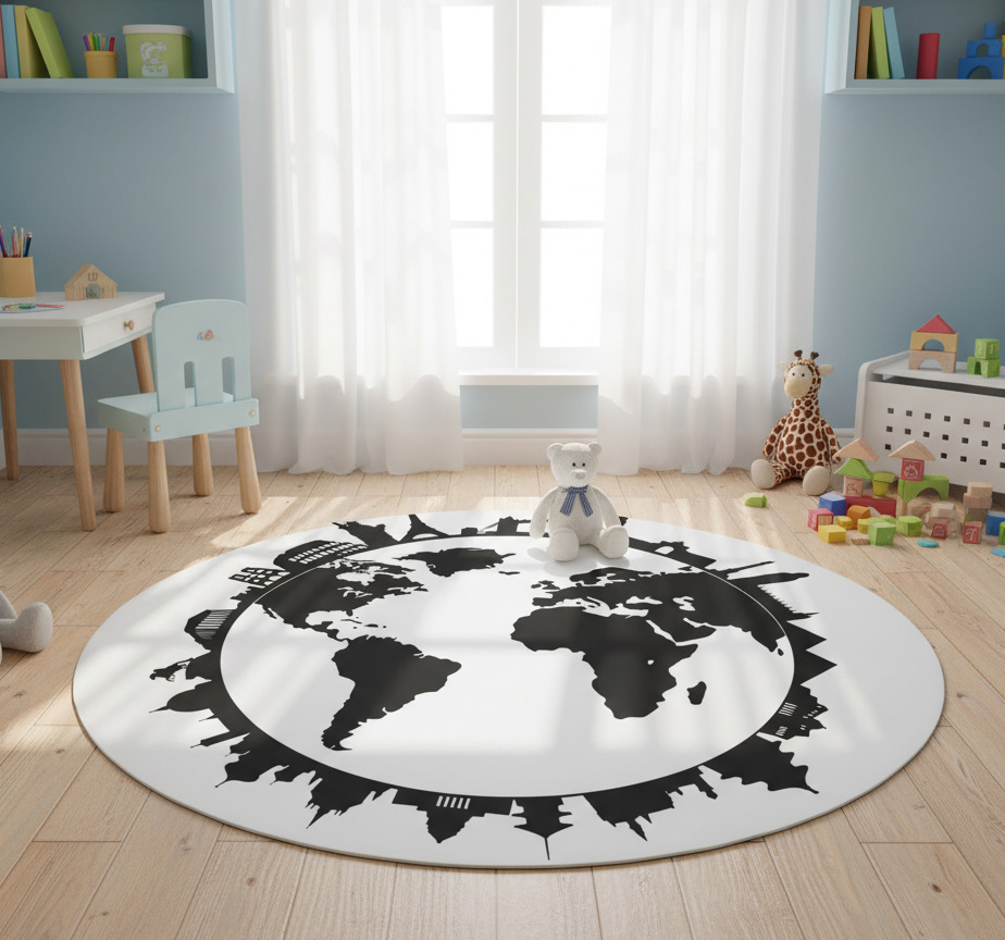 Tenstickers Vinyl tapijt wereldkaart met monumenten