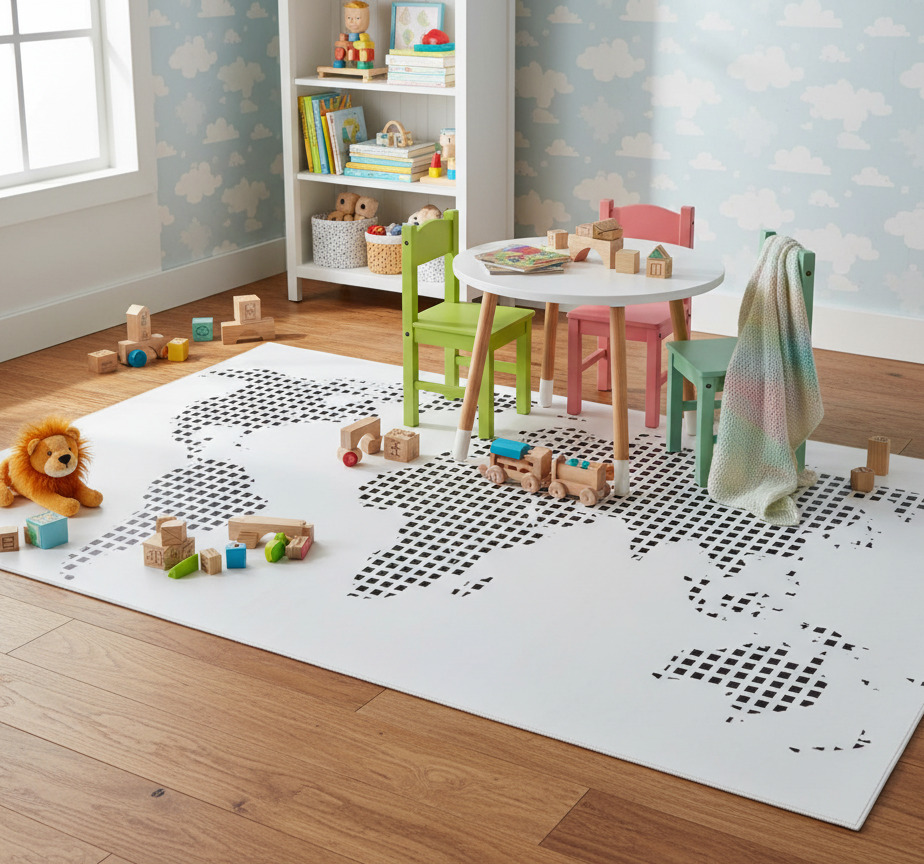 Tenstickers Vinyl tapijt wereldkaart decoratieve vierkanten