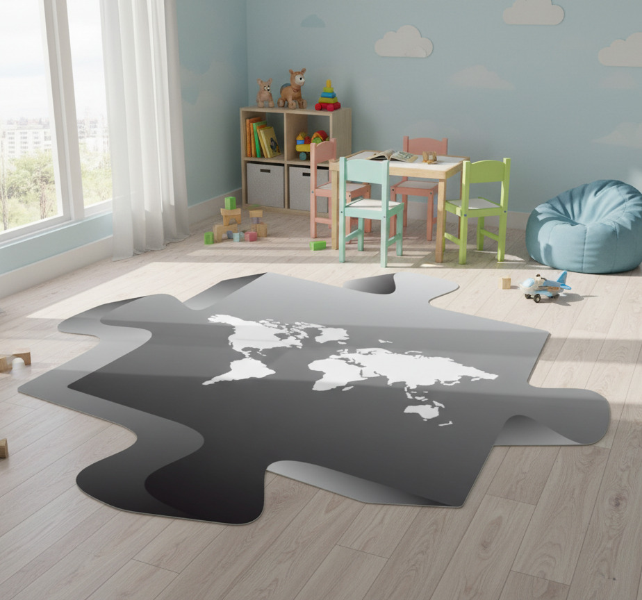 Tenstickers Vinyl tapijt wereldkaart puzzelstuk wereldkaart