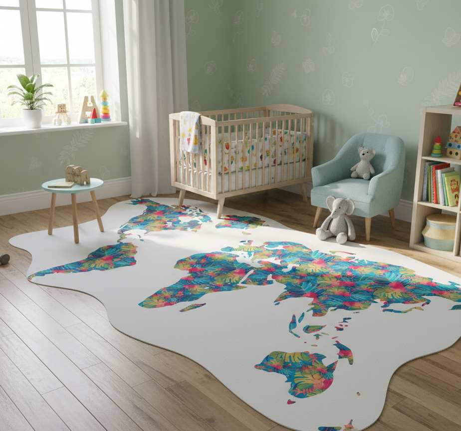 Tenstickers Vinyl tapijt wereldkaart jungle print