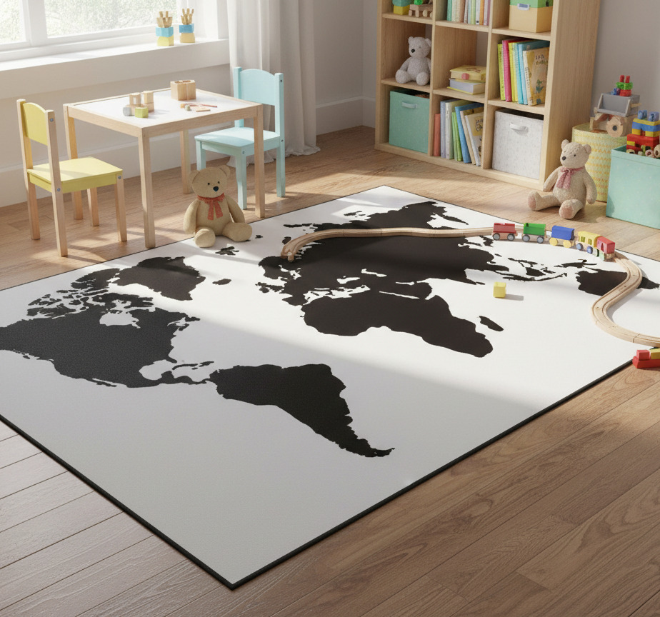 Tenstickers Vinyl tapijt wereldkaart monochrome wereldkaart