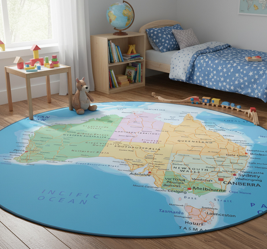 Tenstickers Vinyl tapijt wereldkaart politieke kaart australi&euml;