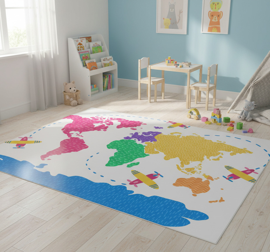 Tenstickers Vinyl tapijt wereldkaart reiskaart