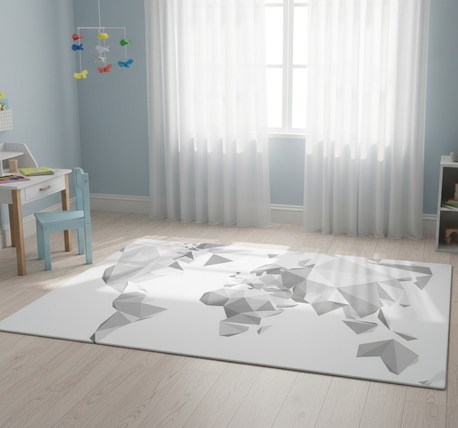 Tenstickers Vinyl tapijt wereldkaart grijs origami ontwerp