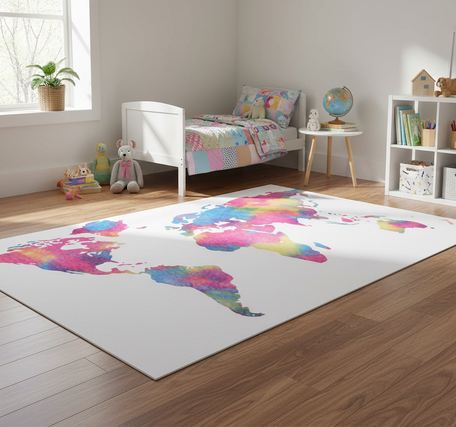 Tenstickers Vinyl tapijt wereldkaart tie dye