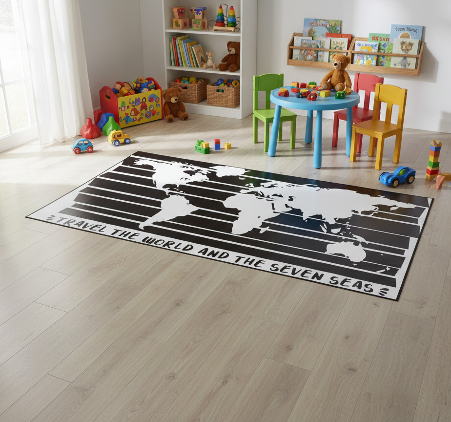 Tenstickers Vinyl tapijt wereldkaart ontdek de wereld