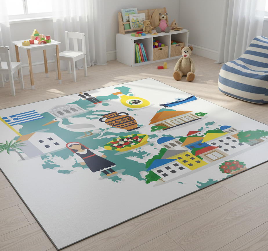 Tenstickers Vinyl tapijt wereldkaart griekenland en eilanden illustratie