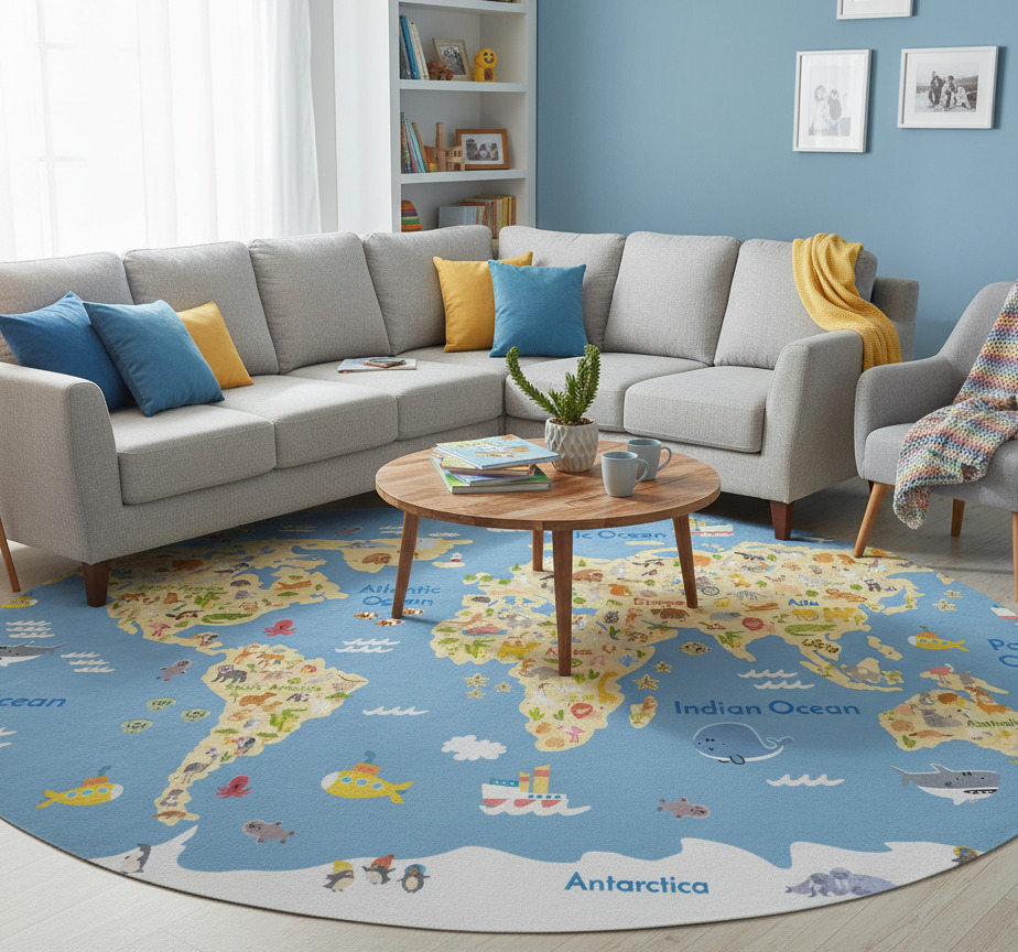 Tenstickers Vinyl tapijt wereldkaart english kids