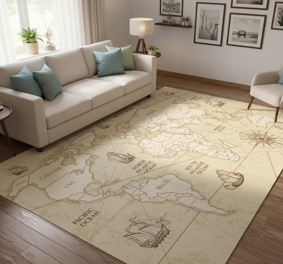 Tenstickers Vinyl tapijt wereldkaart retro wereldkaart sepia