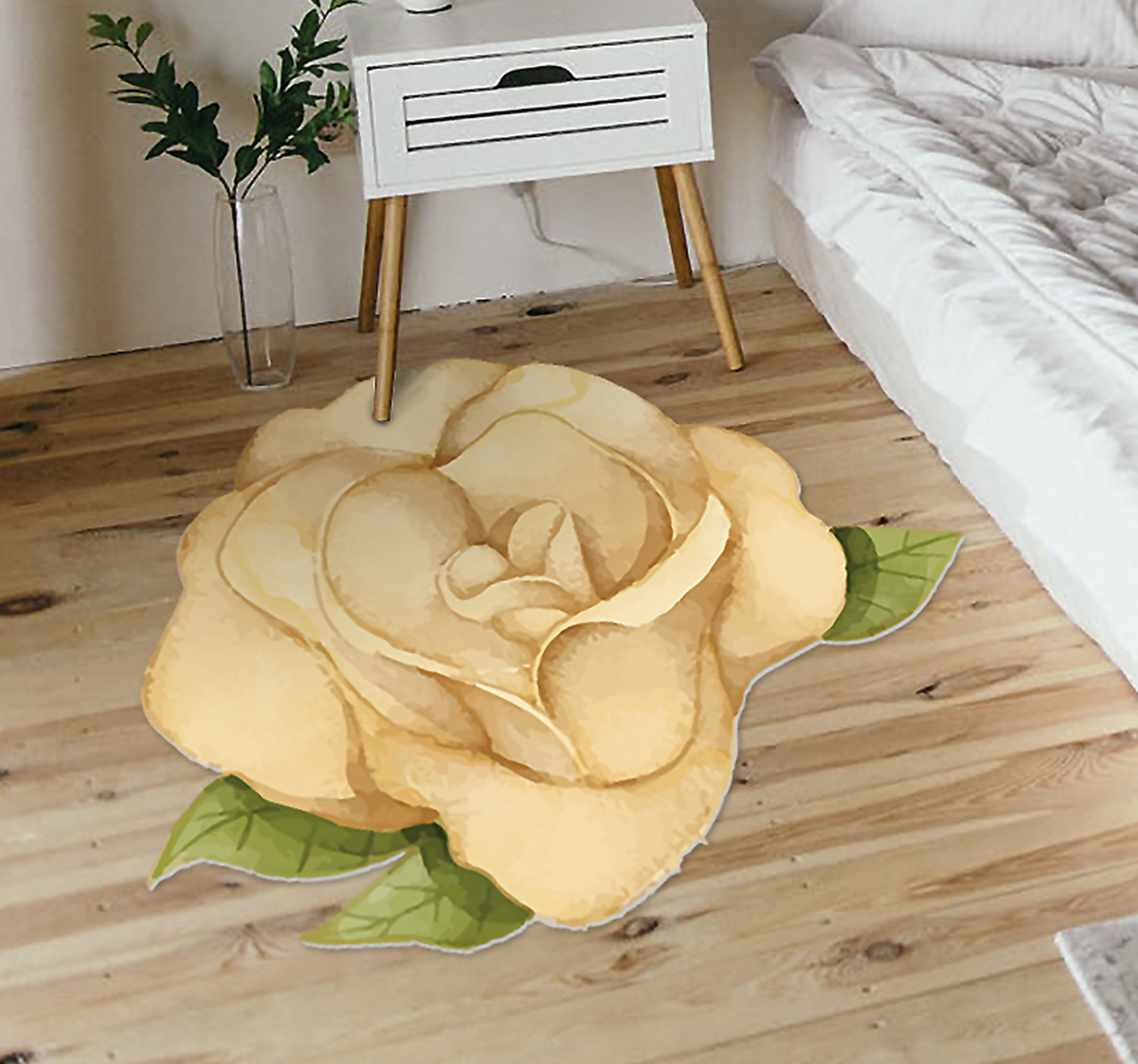 Alfombra vinilo amarilla forma de rosa