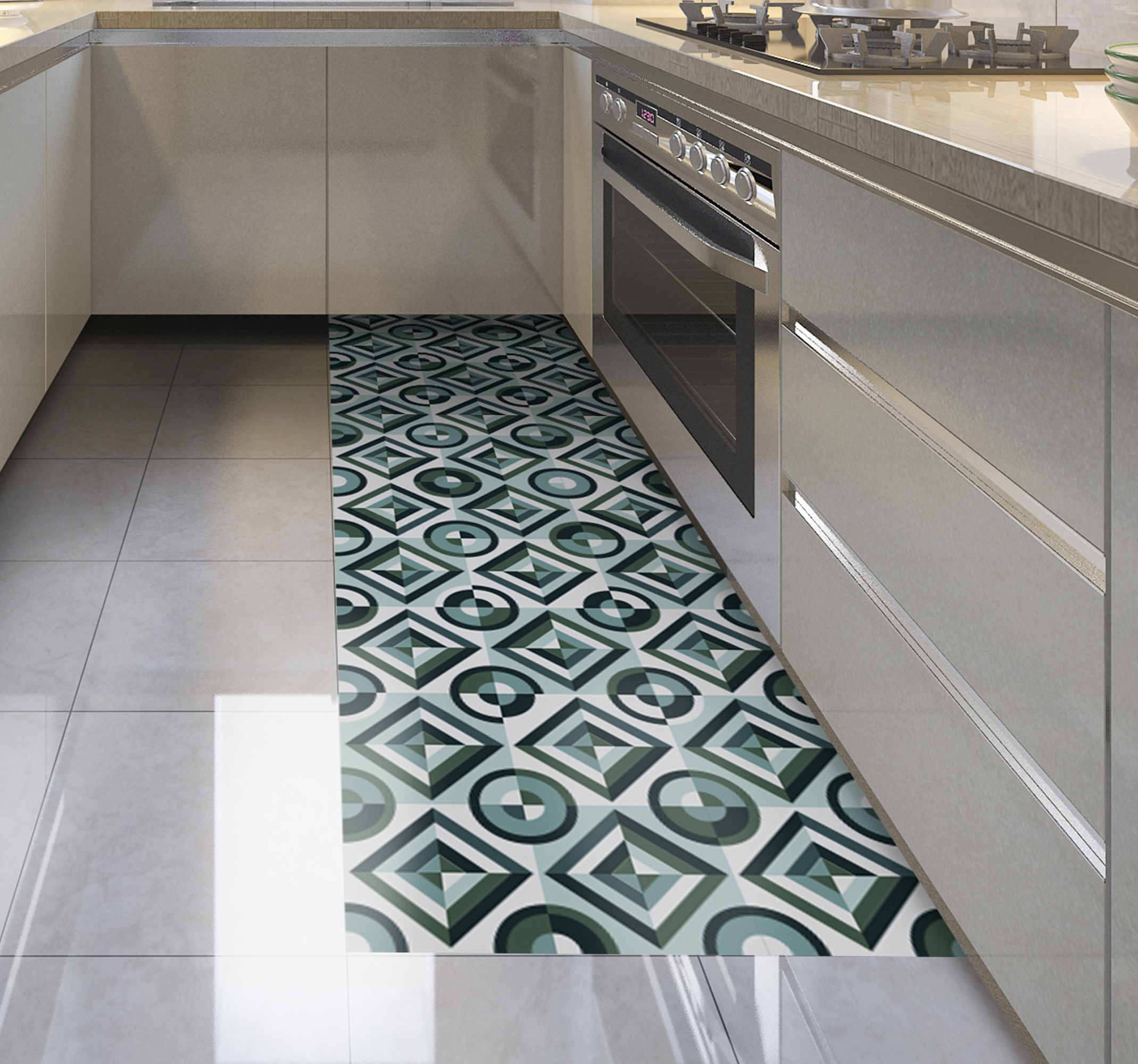 Alfombra vinílica mosaico figuras retro
