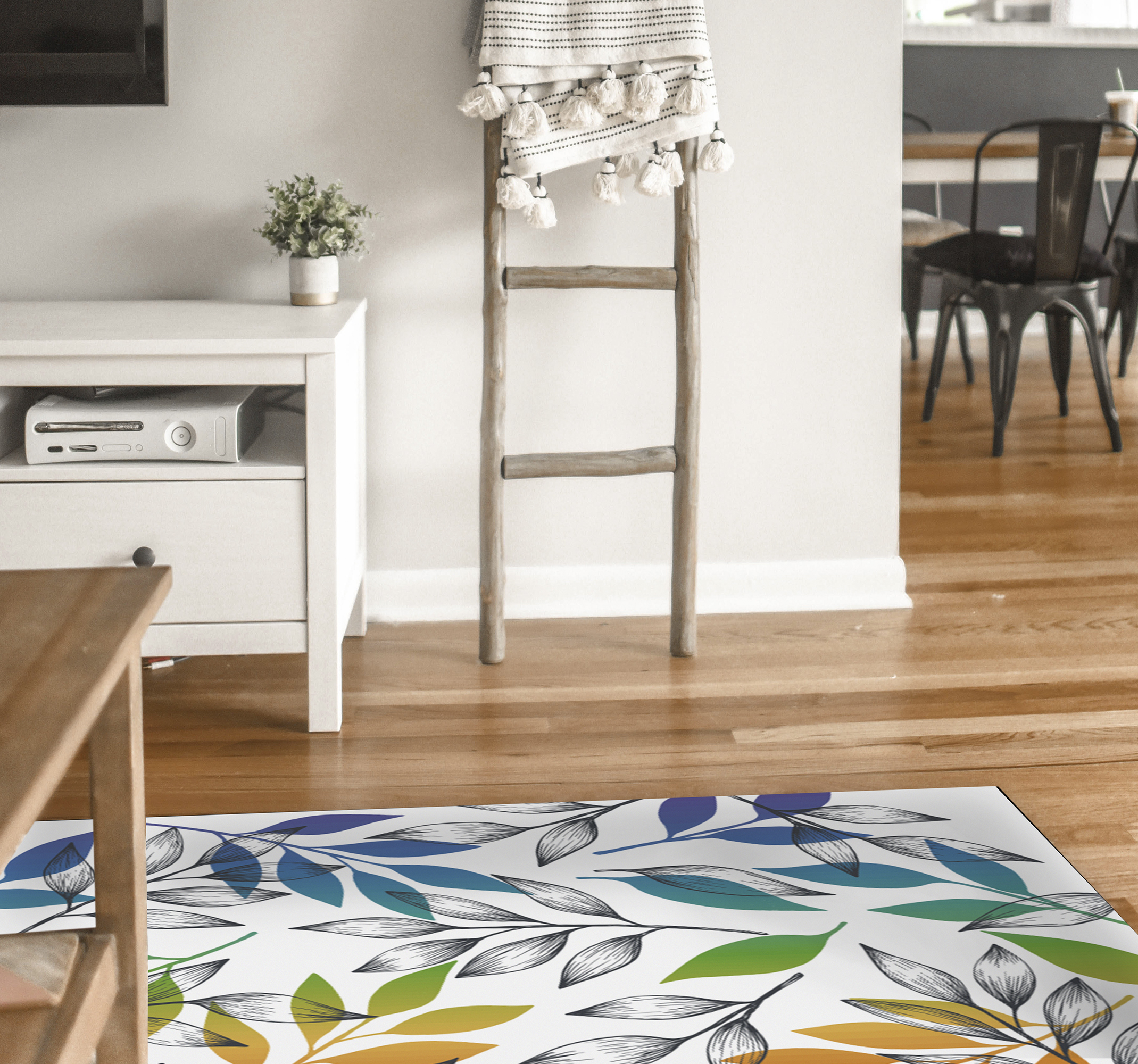 Alfombra vinilo salón moderna hojas arcoíris