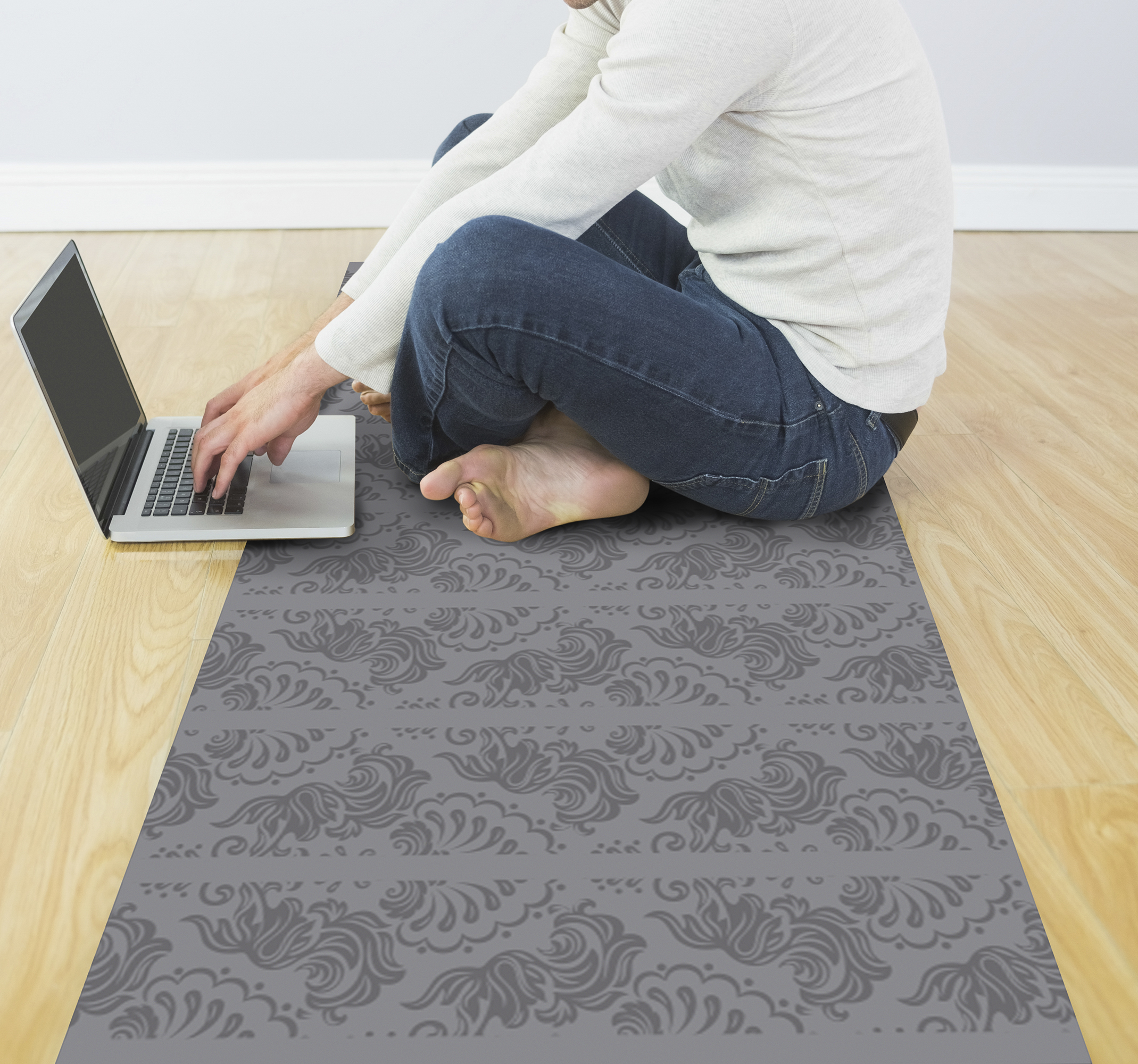 Alfombra vinílica vintage estilo barroco gris