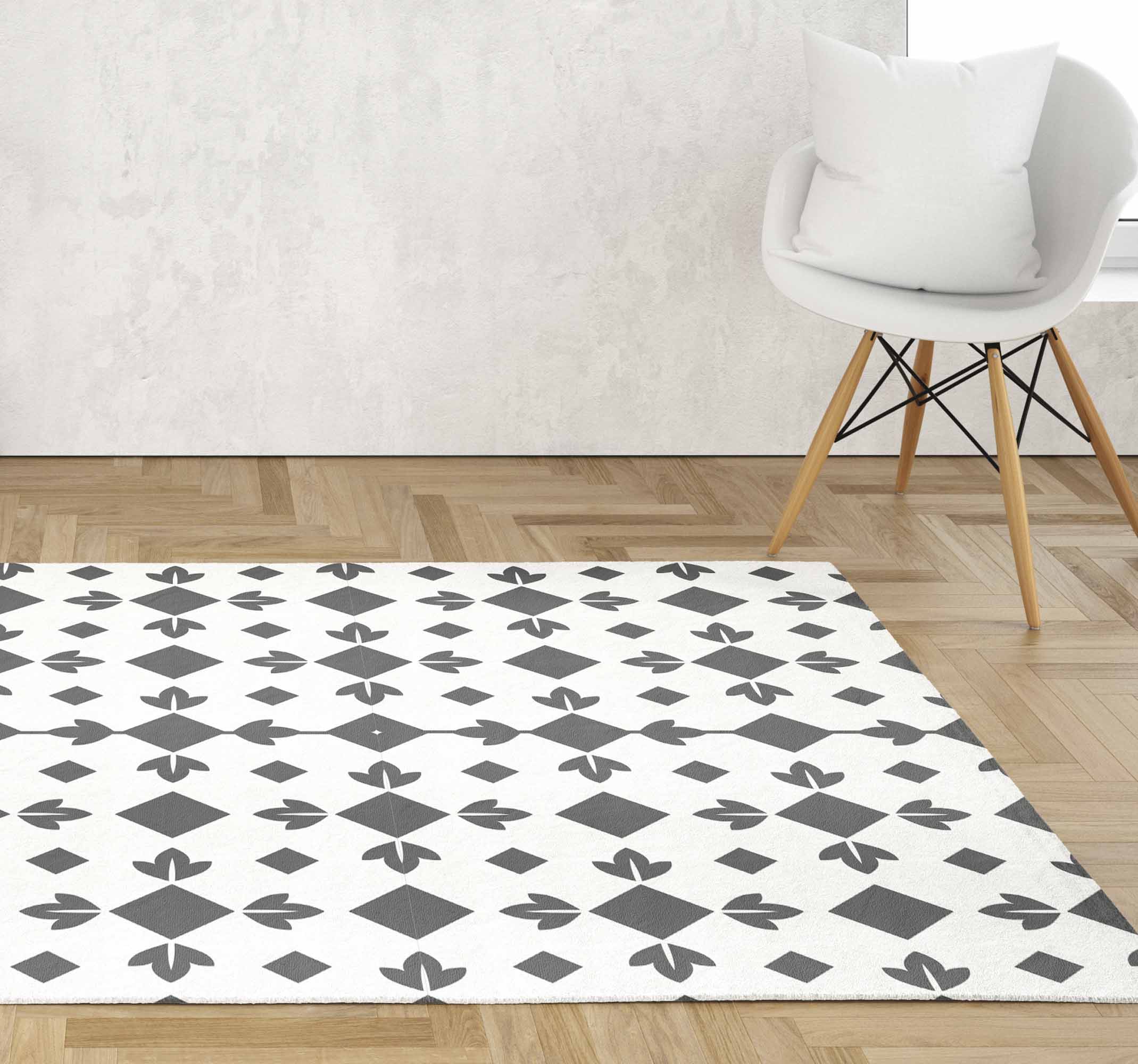 Alfombra vinílica comedor azulejos blancos y negros