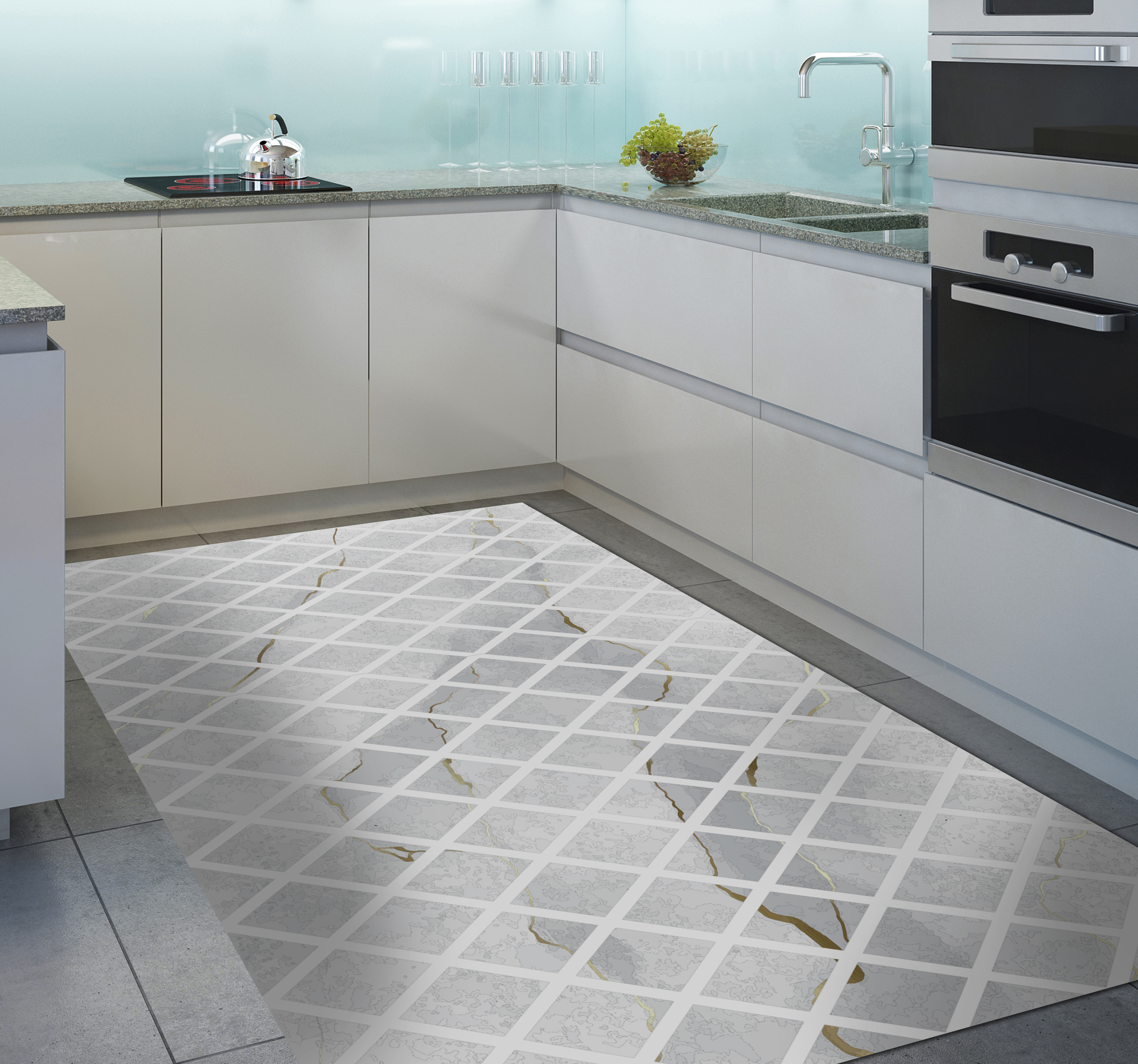Alfombra vinilo cocina patrón diamantes