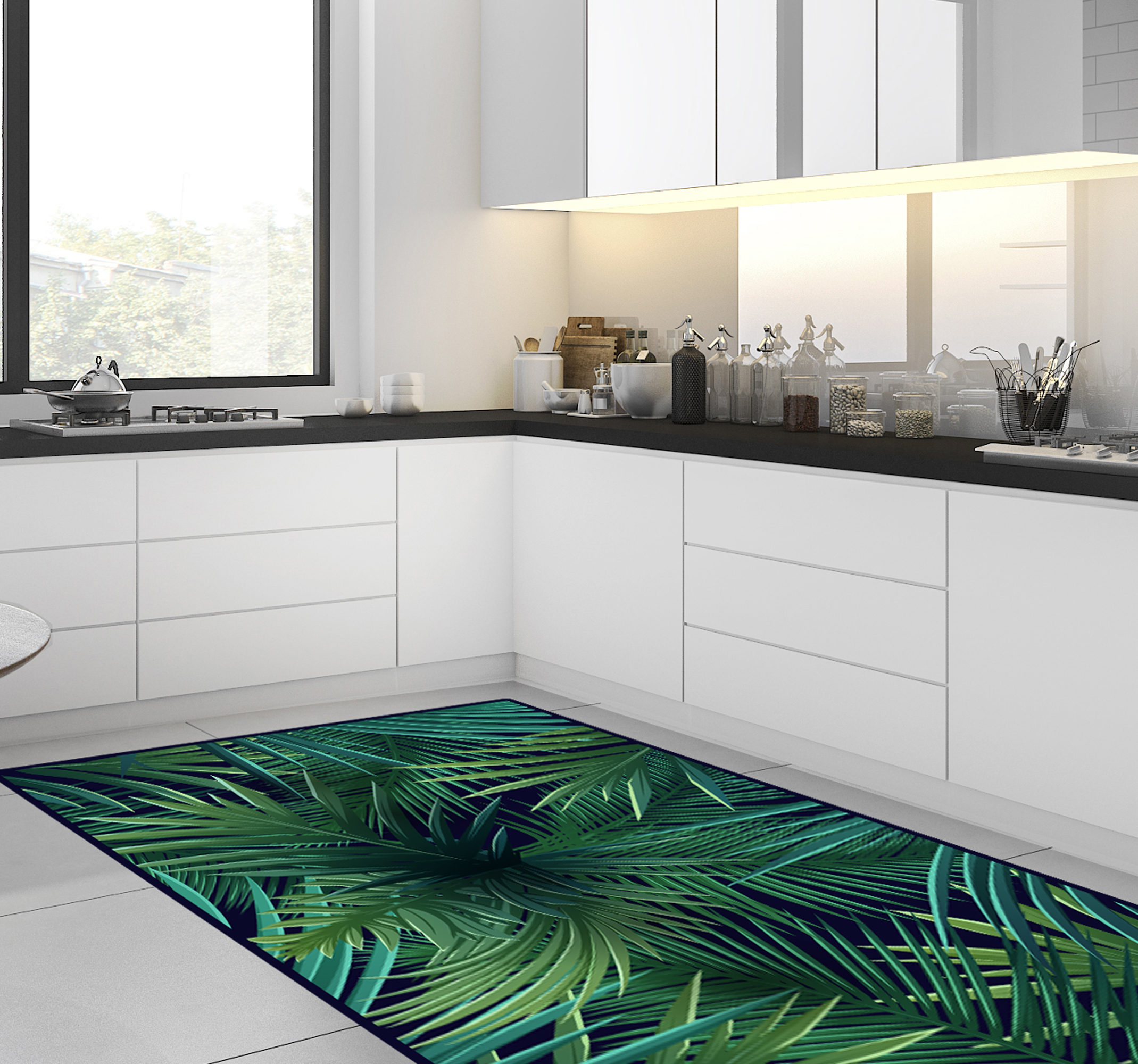 Alfombra pvc cocina intensas hojas de monstera