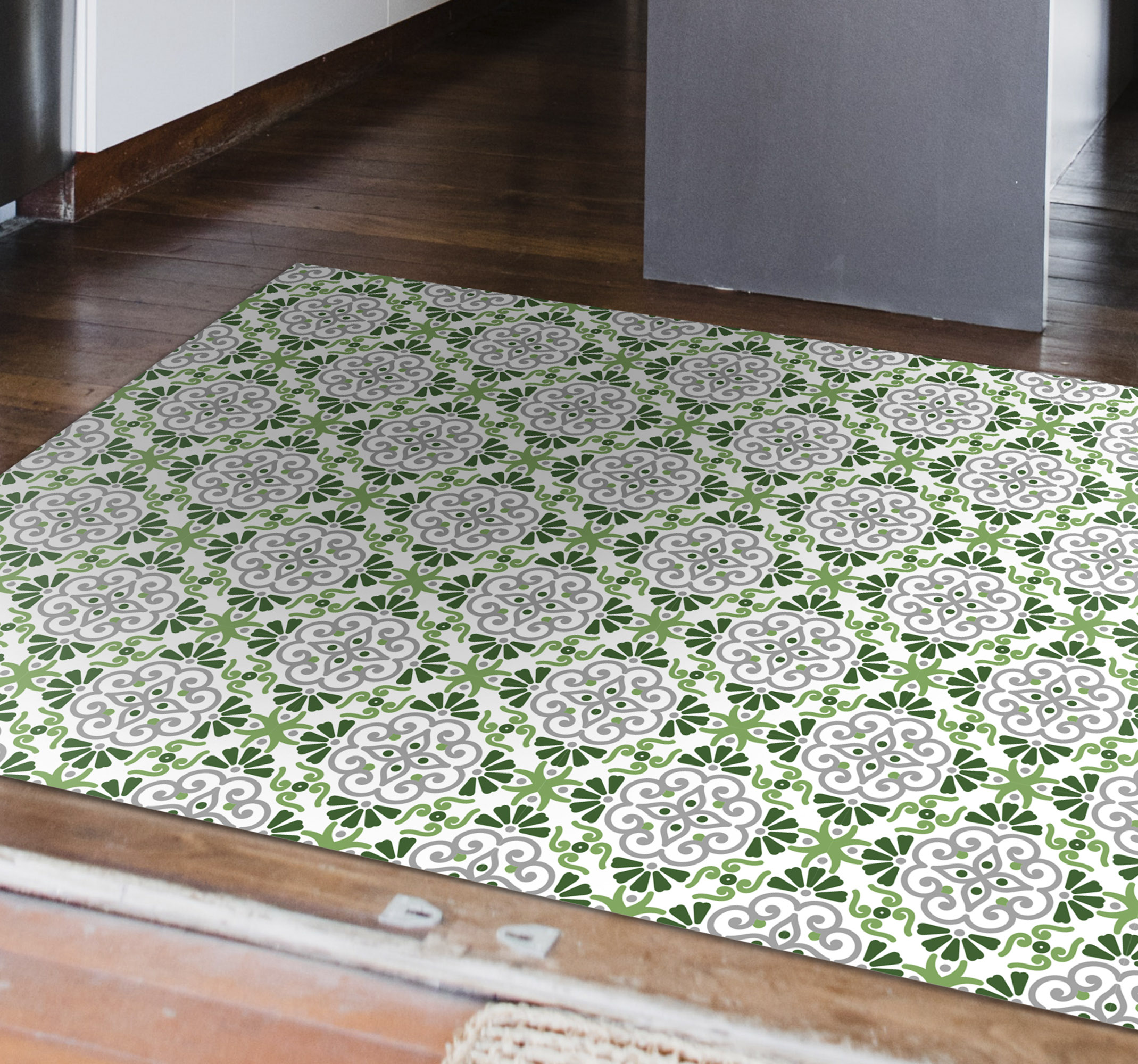 Alfombra vinílica cocina portuguesa flores verdes