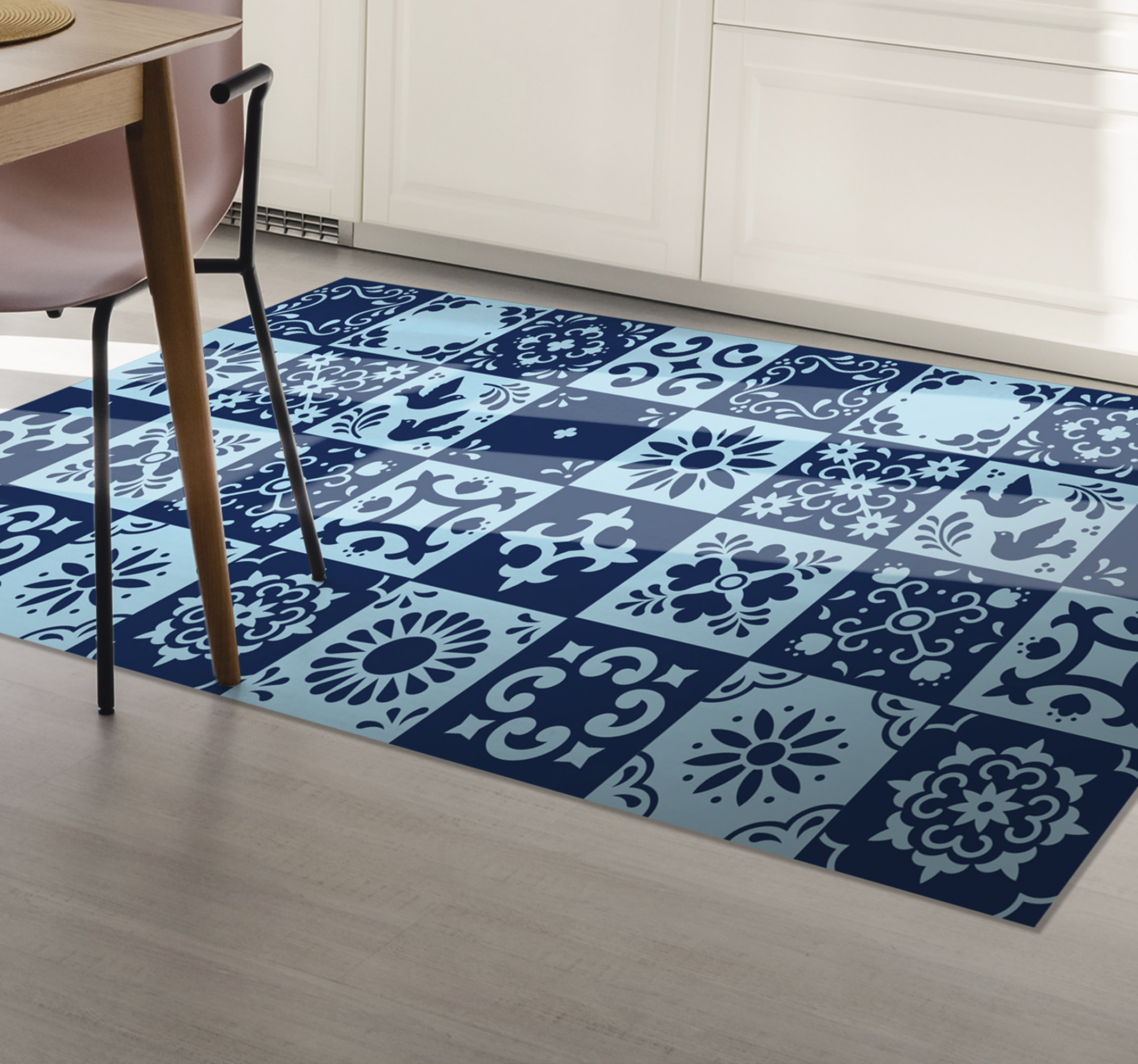 Alfombra vinílica cocina Cocina de mosaico de sombra azul