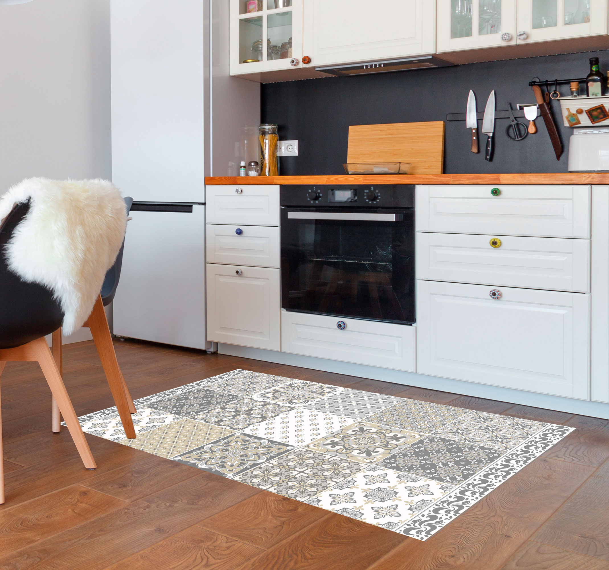 Alfombra vinílica cocina hidráulica patrón azulejos vintage