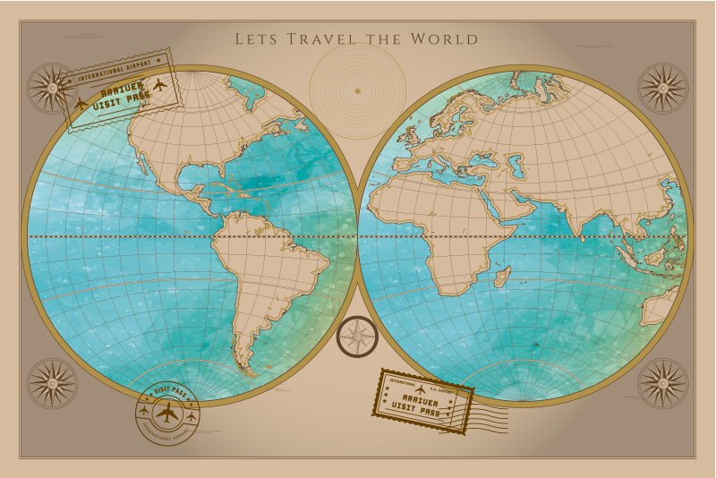 Tappeto rotondo vintage in vinile con mappa del mondo - TenStickers
