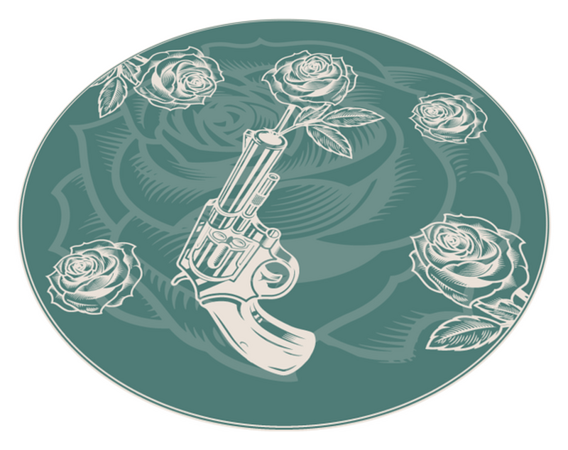 Revólver cowboy e tapete de vinil quarto rosa TenStickers. Revólver cowboy e tapete de vinil quarto rosa. Tapete de vinil de revólver de cowboy e rosas para decorar sua casa com estilo. é feito com material de alta qualidade e muito fácil de limpar.