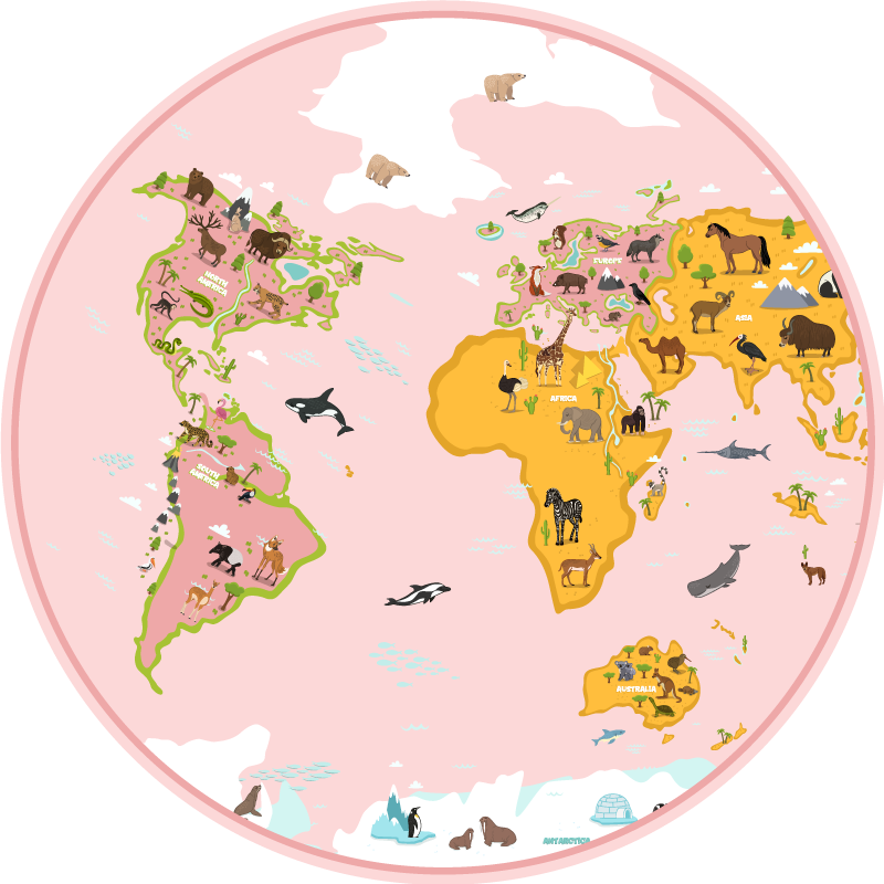 円形のピンクの世界地図世界地図ビニールラグ Tenstickers