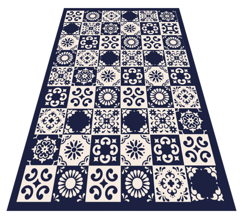 kitchen vinyl rug blue squares tile mat TenStickers
