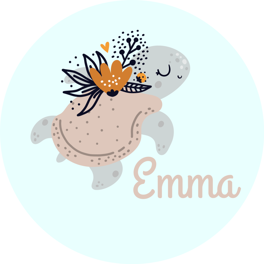 cute turtle with name animal mat - TenStickers