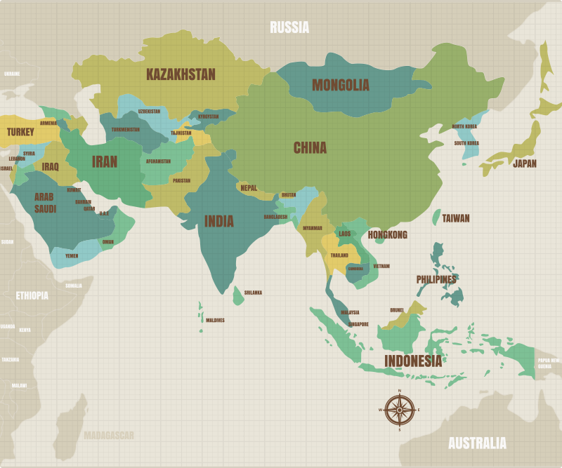 Kortti aasia vinyylimatto maailmankartta - Tenstickers