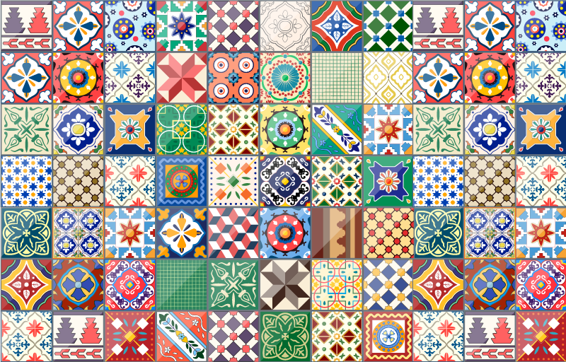 Colourful Mexican tiles kitchen flooring - TenStickers