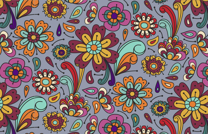 70's retro flowers pattern flower rug - TenStickers