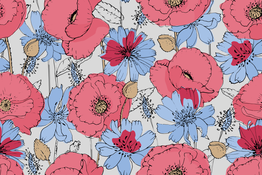 Watercolor floral pattern flower rug - TenStickers