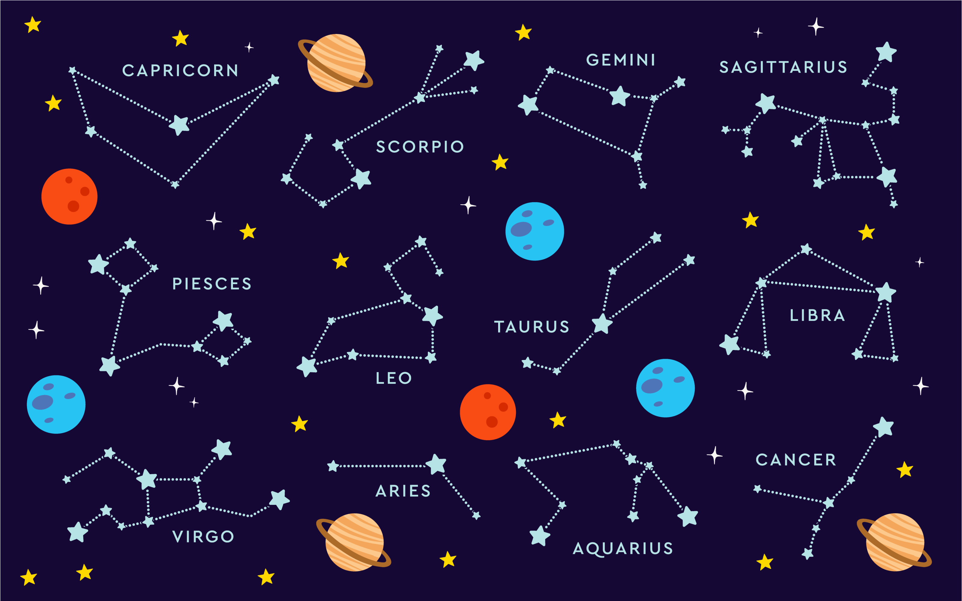 Semnele zodiacale explicate în covorul cu stele din desene animat -  TenStickers