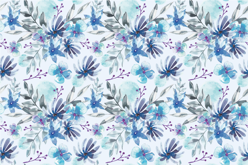 Watercolor blue pattern flower rug - TenStickers
