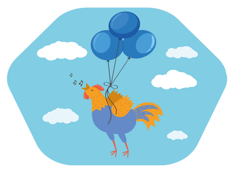 青い風船と空飛ぶひよこ動物の敷物 Tenstickers