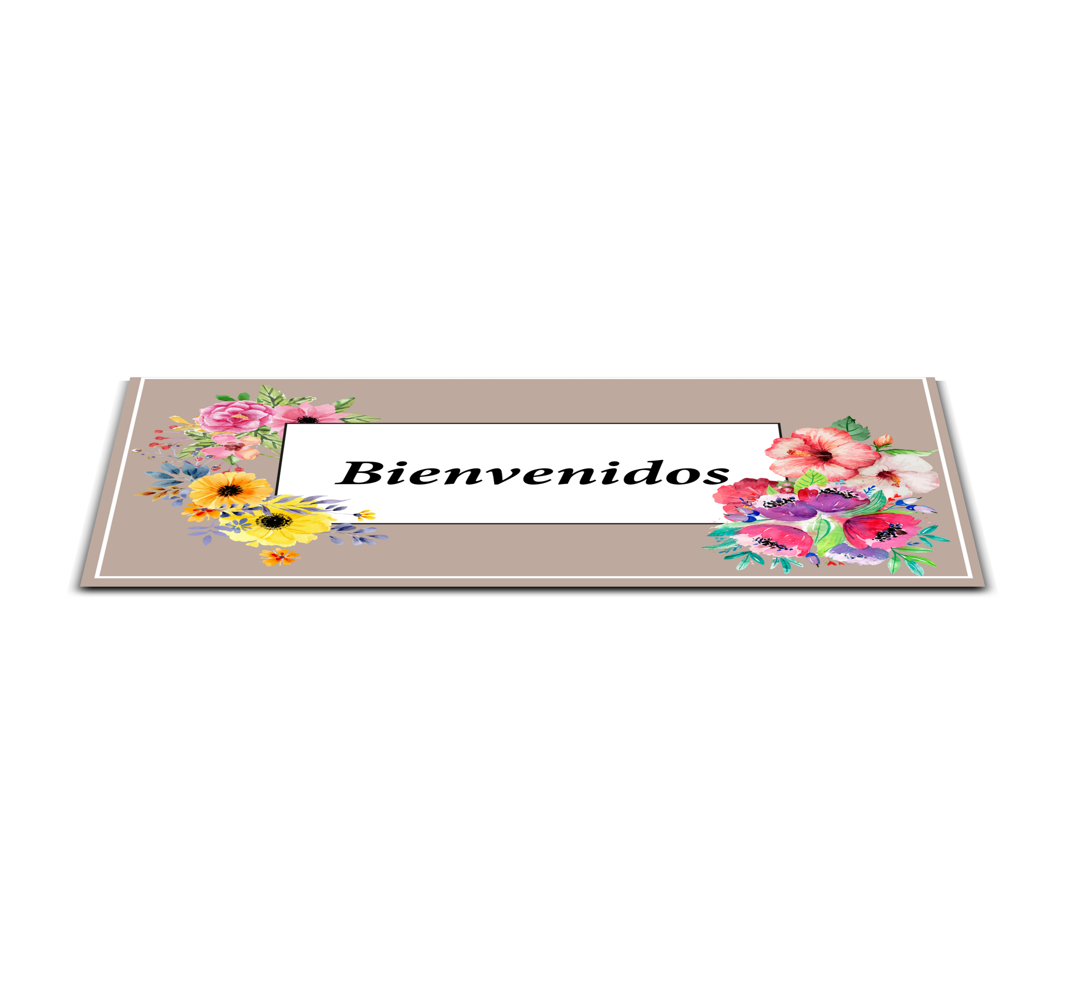 Alfombra vinilo personalizable Flores multicolores bienvenidas