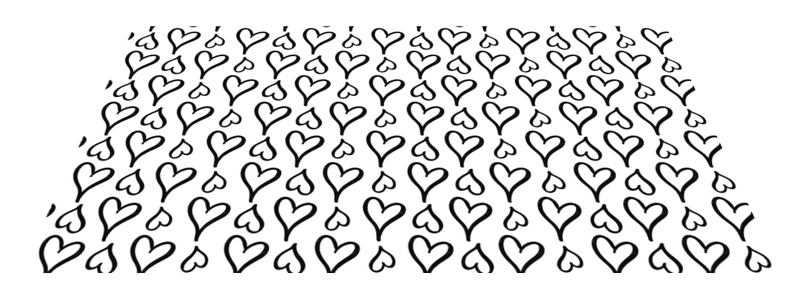 黒のイラスト入りハートアイコン長方形の敷物 Tenstickers