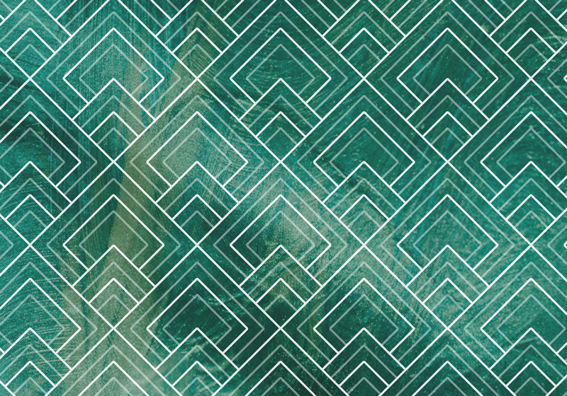 Geometric Green Chevron tile vinyl rug