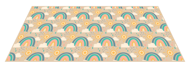Nazar Tappeto Per Bambini 120x120 Cm - Motivo Arcobaleno Cielo Con Animali (Leone, Cervo, Coniglio), Morbido In Poliestere, Beige, Certificato Oeko-Tex