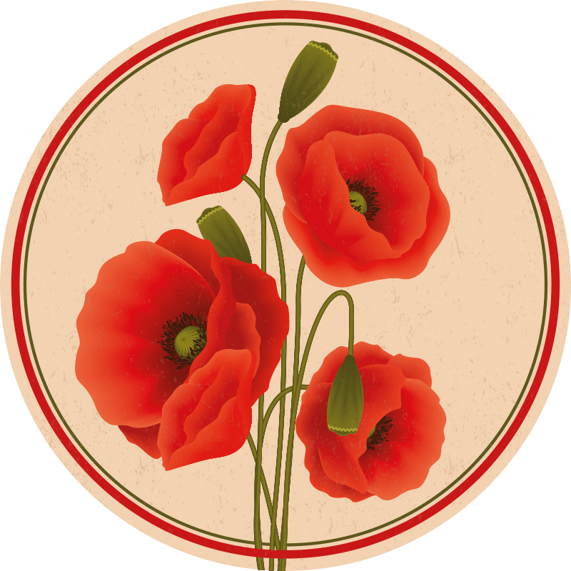 Red poppies floral vinyl floor rug