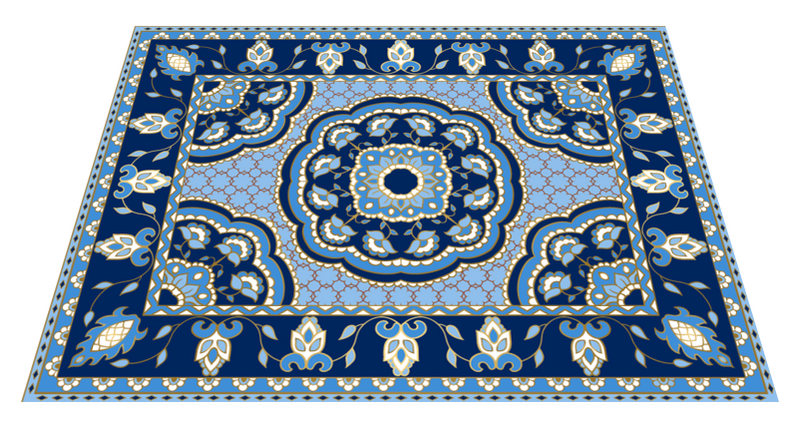 Alfombra vinilo comedor diseño azul oriental