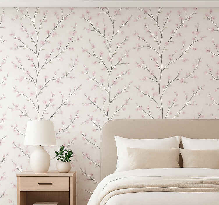 Master bedroom wallpaper graceful branches design - TenStickers